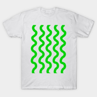 Green vertical wavy curly lines pattern T-Shirt